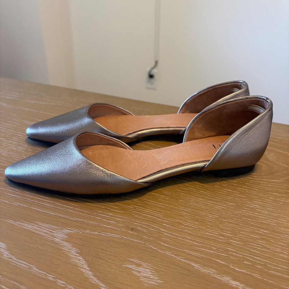 J. Jill Womens Metallic Pewter Leather d'Orsay Pointed Toe Flats Size 8.5 - Picture 2 of 9